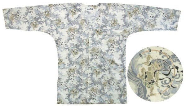 画像2: 鯉口シャツ（大人・男女兼用）【白地に風神雷神】 (2)