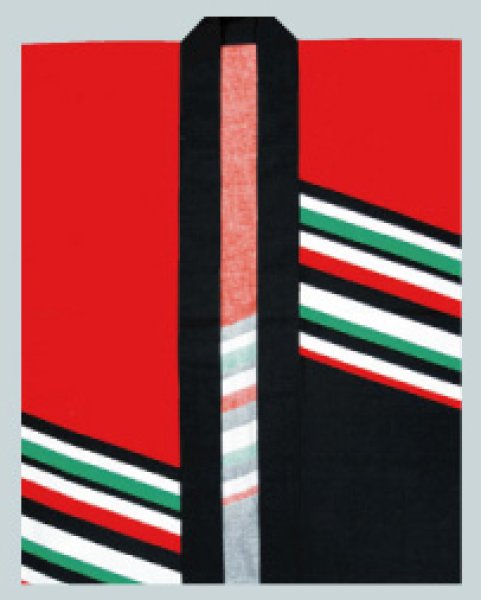 画像2: 大人用顔料プリント和太鼓袖無し法被【赤に縞】 (2)