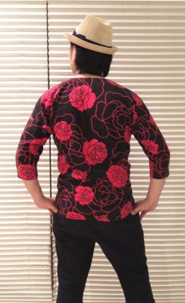 画像1: 変り織鯉口シャツ（大人・男女兼用）【赤薔薇】 (1)