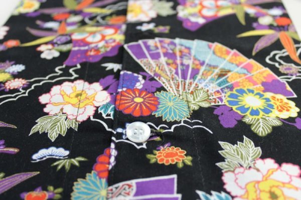 画像2: 鯉口シャツ（大人・男女兼用）【黒地に演舞扇】 (2)