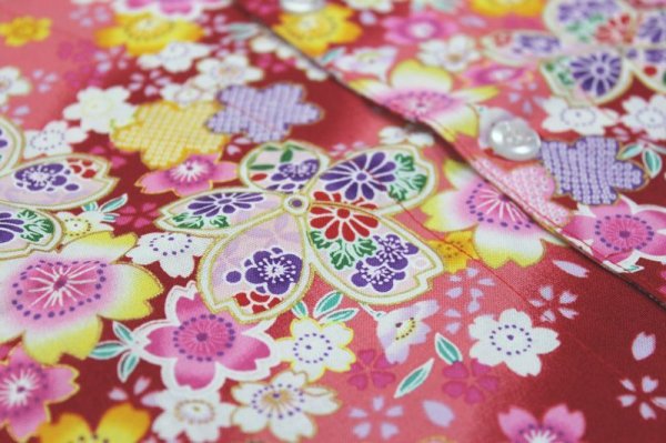 画像3: 鯉口シャツ（大人・男女兼用）【桜吹雪/赤】 (3)