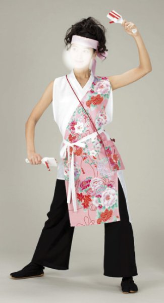 画像1: 女性用よさこい衣装【上着のみ】【牡丹のピンク系×白】 (1)