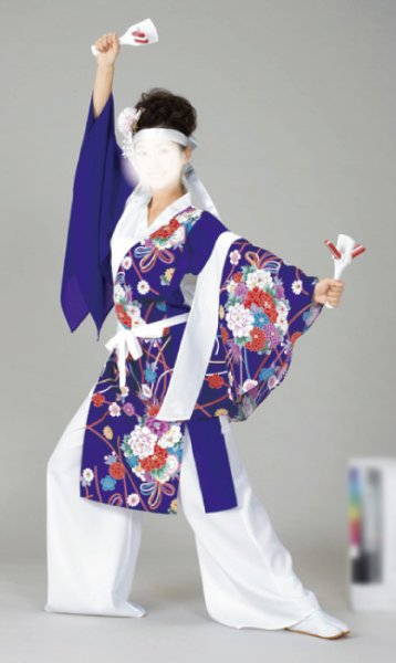画像1: 女性用よさこい衣装【上着のみ】【牡丹の紫系×白】 (1)