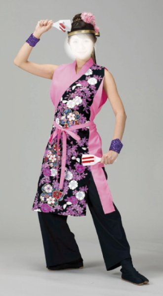 画像1: 女性用よさこい衣装【上着のみ】【桜の黒系×ピンク】 (1)
