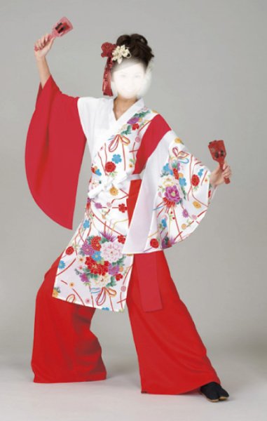 画像1: 女性用よさこい衣装【上着のみ】【牡丹の白系×赤】 (1)