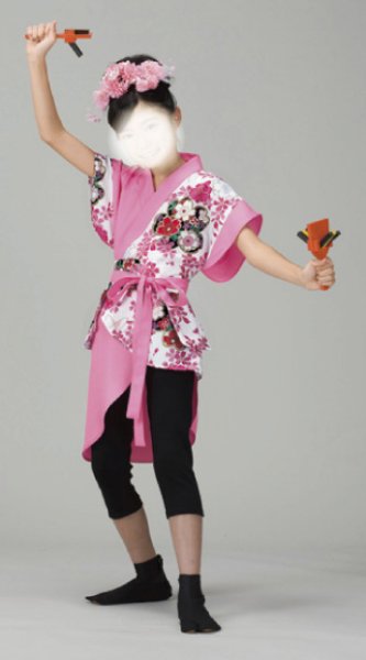 画像1: 子供用よさこい衣装【上着のみ】【桜の白系×ピンク】 (1)
