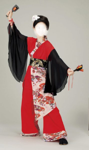 画像1: 女性用よさこい衣装【上着のみ】【古典柄の赤×黒】 (1)