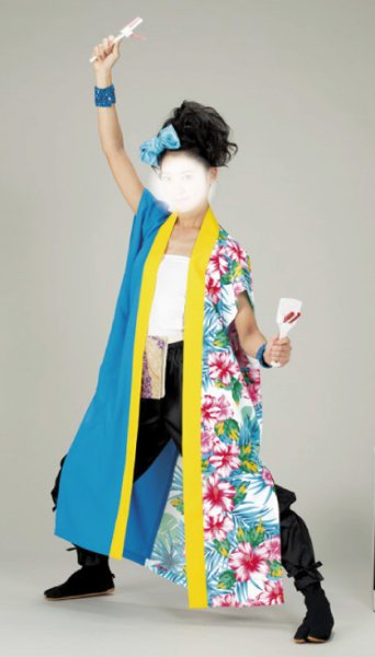 画像1: 男女兼用よさこい衣装【上着のみ】【南国風の白系×水色】 (1)