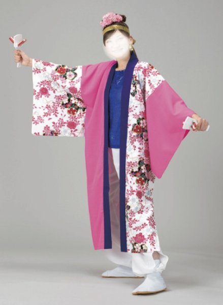 画像1: 男女兼用よさこい衣装【上着のみ】【花柄の白系×ピンク】 (1)