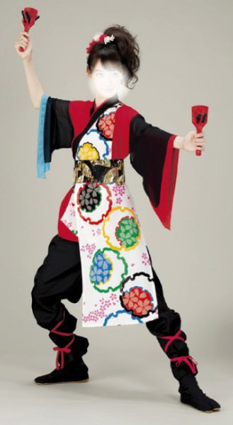 画像1: 女性用よさこい衣装【上着のみ】【桜吹雪の白系×赤黒】 (1)