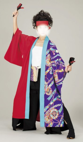 画像1: 男女兼用よさこい衣装【上着のみ】【鼓の紫系×赤】 (1)