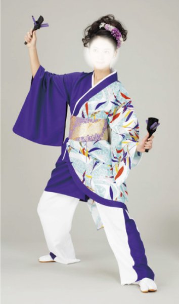 画像1: 女性用よさこい衣装【上着のみ】【流水に笹の水色系×紫】 (1)