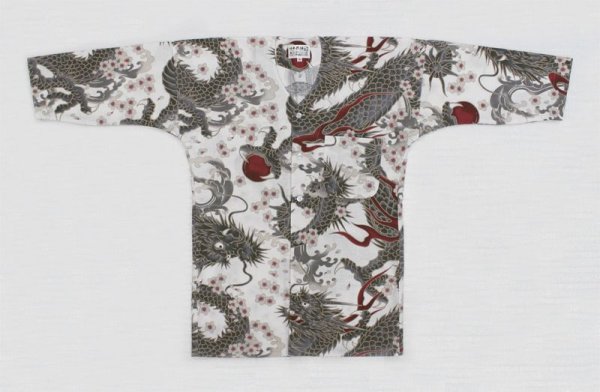 画像1: 鯉口シャツ（大人・男女兼用）【桜と龍/白系】 (1)