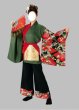 画像1: 女性用よさこい衣装【上着のみ】【花と鶴の緑×赤】 (1)