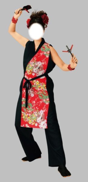 画像1: 女性用よさこい衣装【上着のみ】【松と花の赤系×黒】 (1)