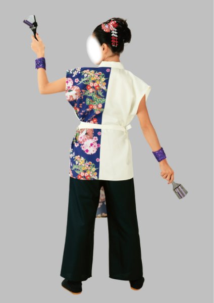 画像2: 女性用よさこい衣装【上着のみ】【松と花の紫系×クリーム】 (2)