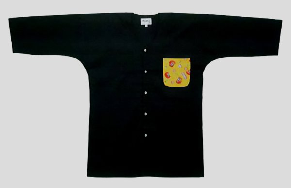 画像1: 胸ポケットワンポイント黒鯉口シャツ（大人・男女兼用）【だるま】 (1)