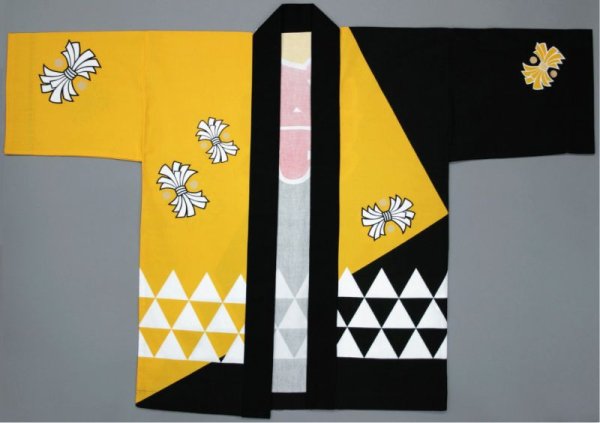 画像3: イベント向け顔料染祭り法被【大人用/黄黒の熨斗鱗】 (3)